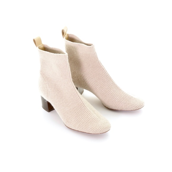 Everlane The Glove Wool Rib Knit Pull On Oatmeal Ankle Block Heel Boot 6M - Picture 1 of 9